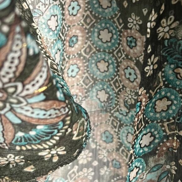Lane Bryant Blouse Women's Size 18/20 Brown/Teal Floral Geometric Asymmetrical - Picture 3 of 8